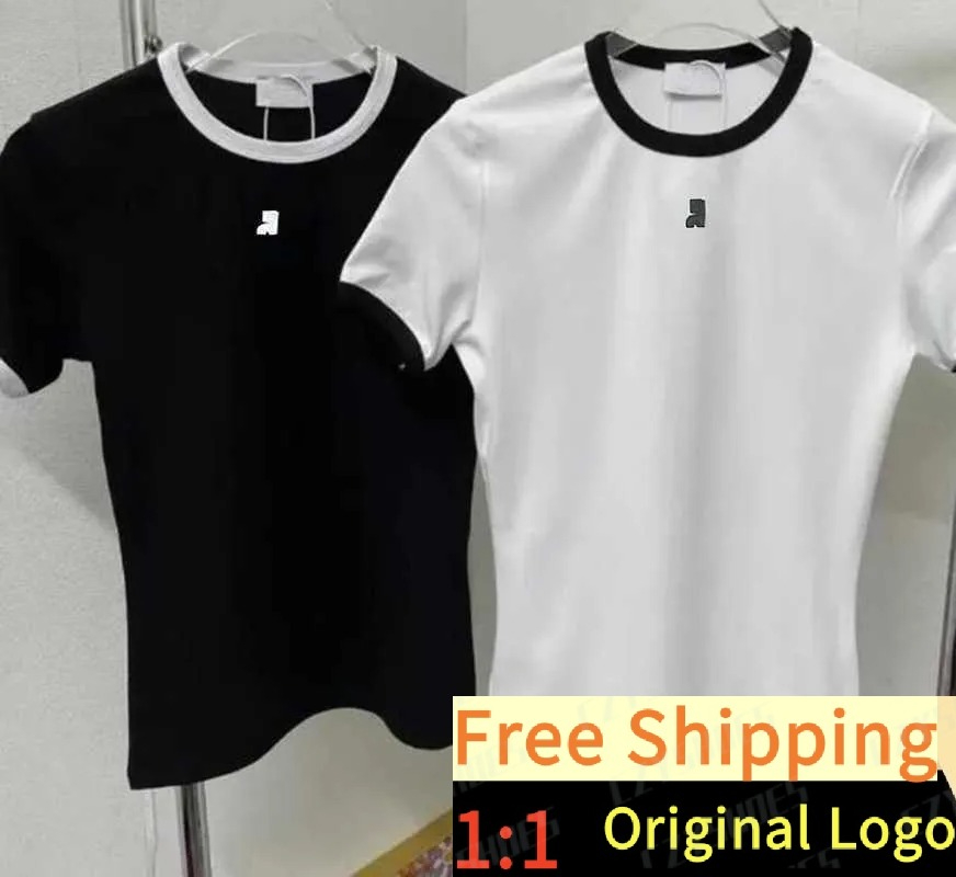 2025SS Designer courrrreges t shirt summer short sleeve women tshirt contrast color embroidery slim fit top tee 2025 labbu02