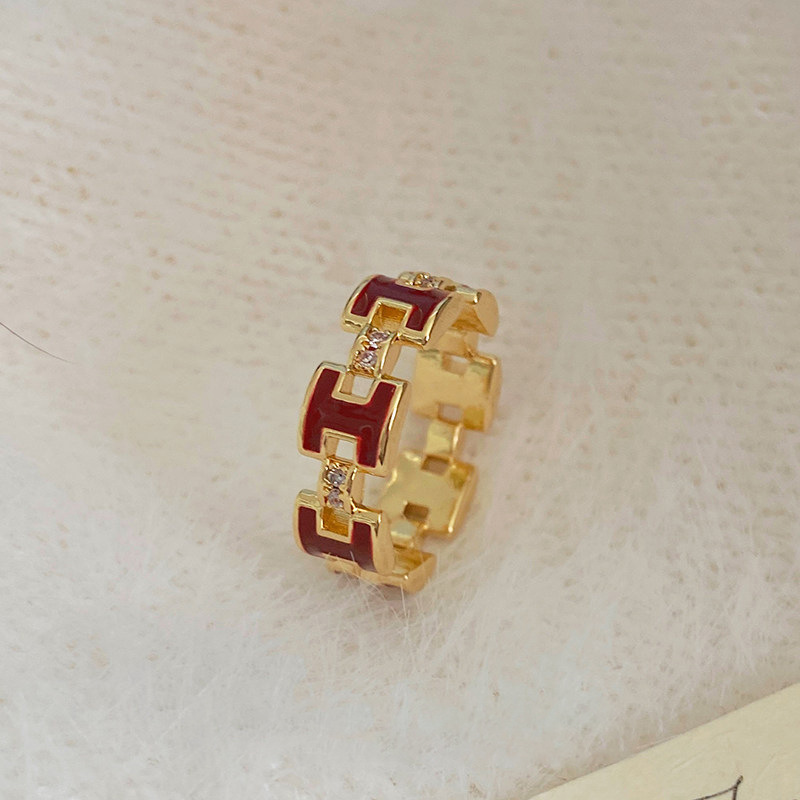 Real Gold Plated Zircon Letter H Open Vintage Elegant Niche Index Finger Light Luxury High-end Feel Ring for Women - view 8