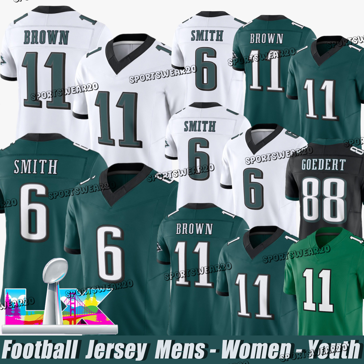 Philadelphiacity Eagleses jerseys #1 Hurts Jalen Hurts #26 Barkley Saquon Barkley #6 Smith DeVonta Smith #11 Brown Jason Kelce Cooper DeJean Brian Dawkins jerseys
