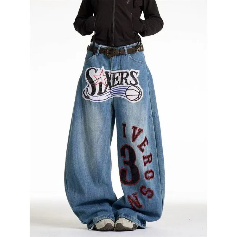 Personalized letter patch embroidery stitching highquality oversized jeans for women American girl street wideleg y2k pant 251225