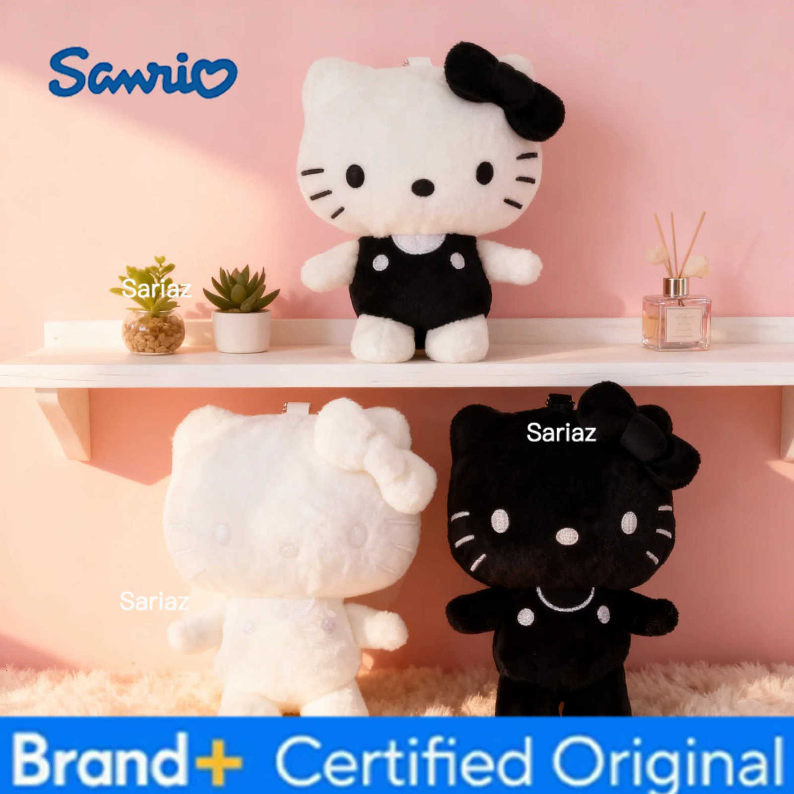 Sanrio New Cute 50th Anniversary Limited Edition Pure Black and White Hello Kitty Pendant Girls Heart Plush KT Doll Keychain Pendant H251225