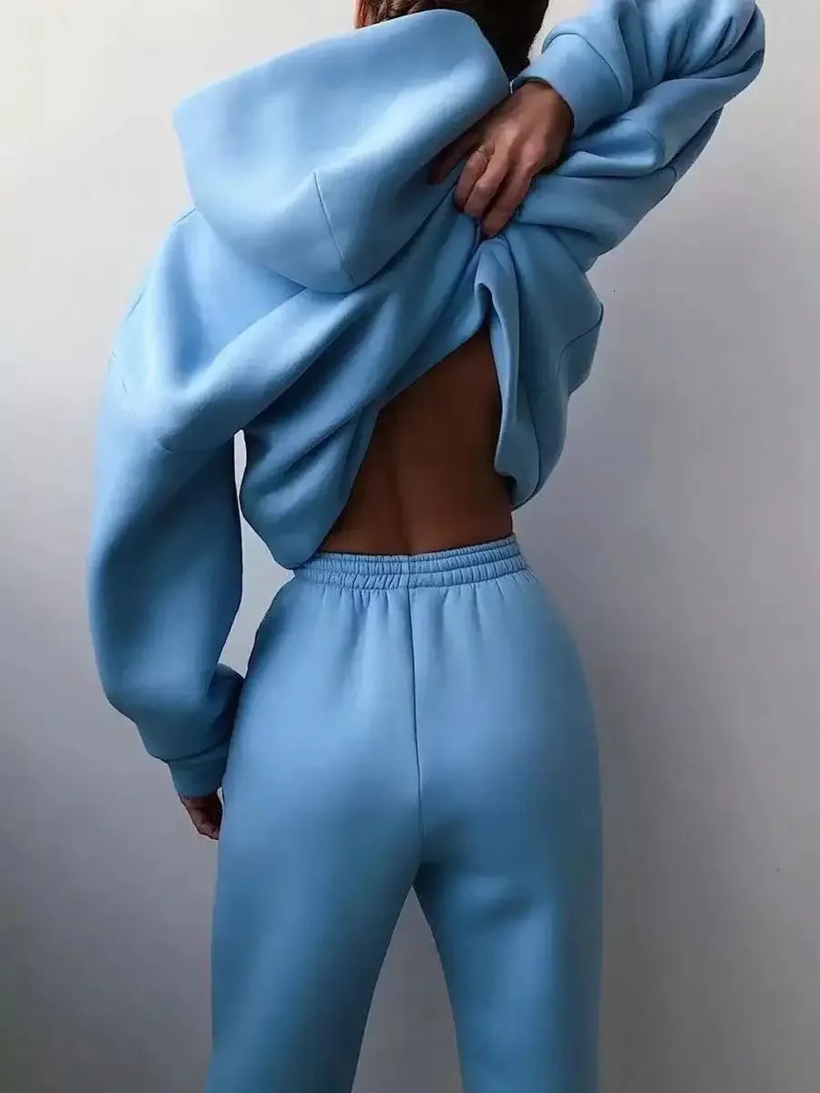 Winter Two Piece Sets Women Tracksuit Oversized Suit Autumn Trouser Suits Female Sweatshirt Solid Sports Hoodie Sportswear 251225