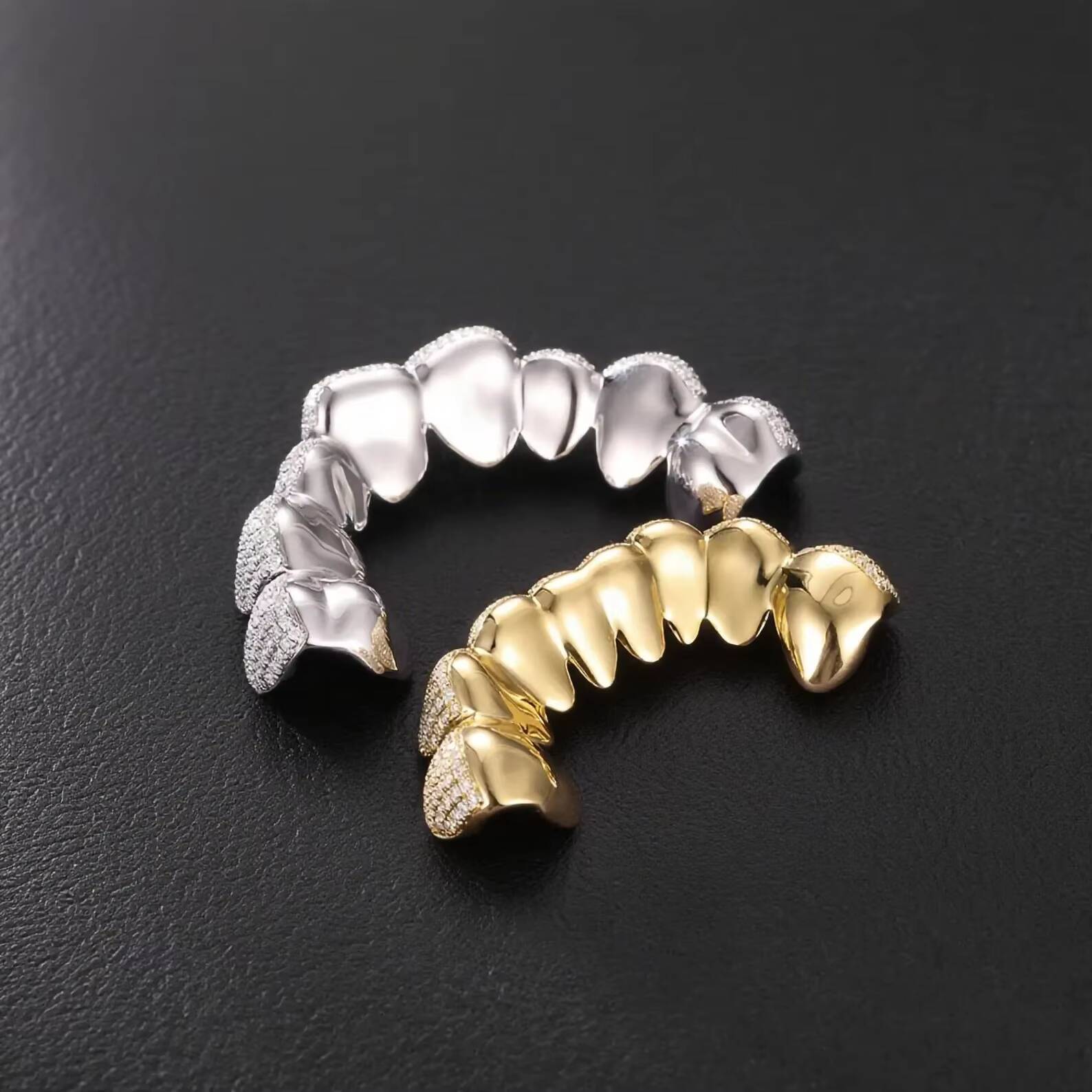 Classic 925 Silver Round Cut Moissanite Diamond Grills Stylish Iced Hip Hop Teeth Jewelry Fine Grillz for Men Women Perfect Gift