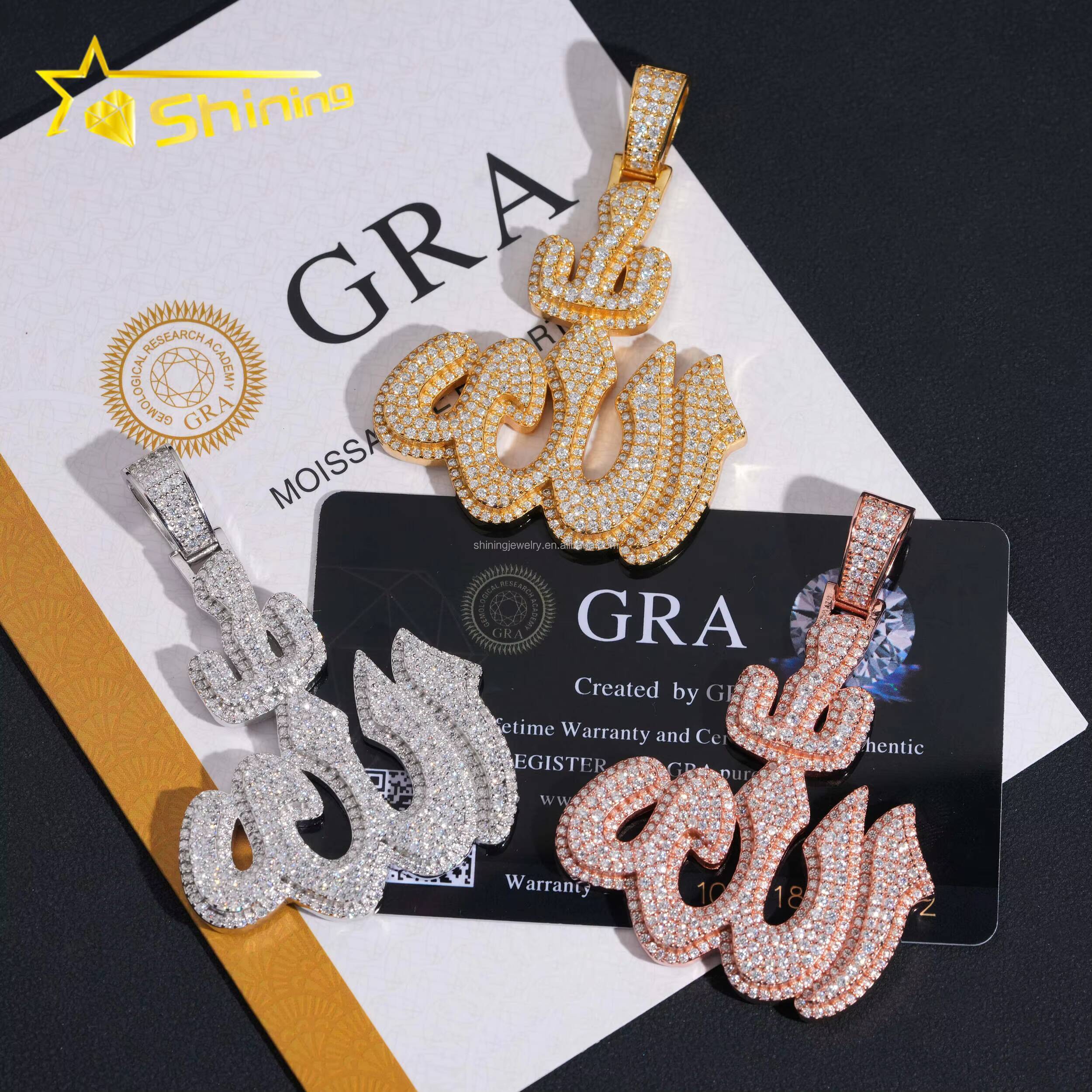 Bulk Stock Drop Shipping Hot Selling Pass Diamond Tester Hip Hop Iced Out Religious VVS1Moissanite S925 Silver Allah Pendant