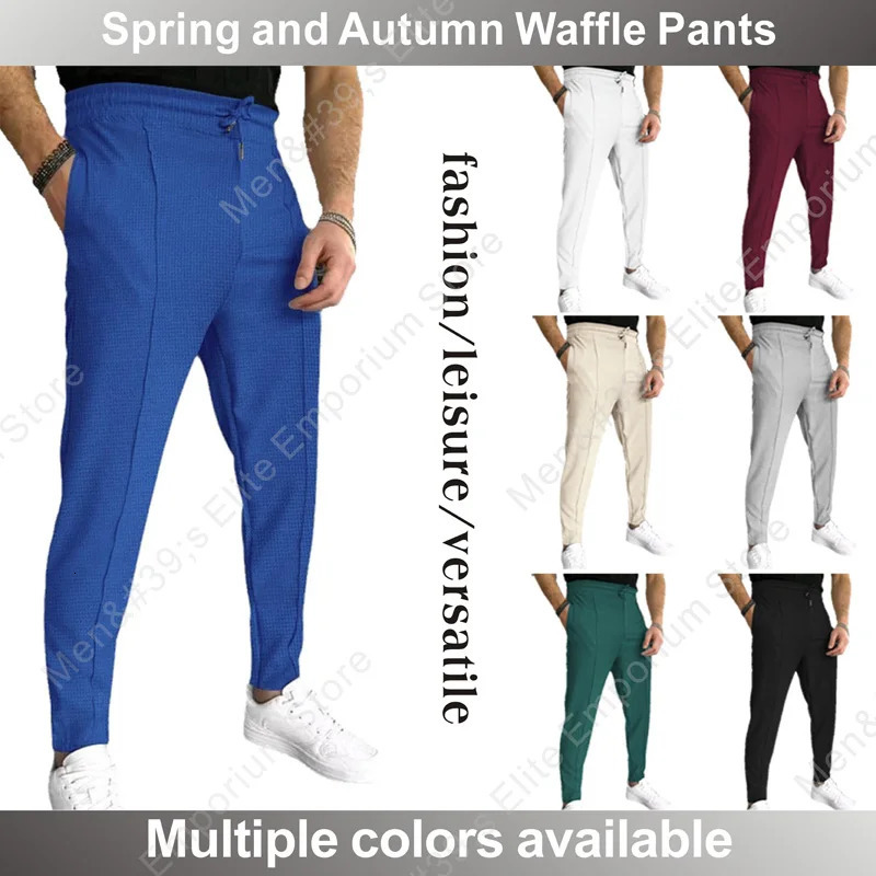 Mens Stylish Waffle Pants - Casual Sports Slim Fit with Adjustable Drawstring Secure Pockets for All Seasons - Perfect Outdoor 251225