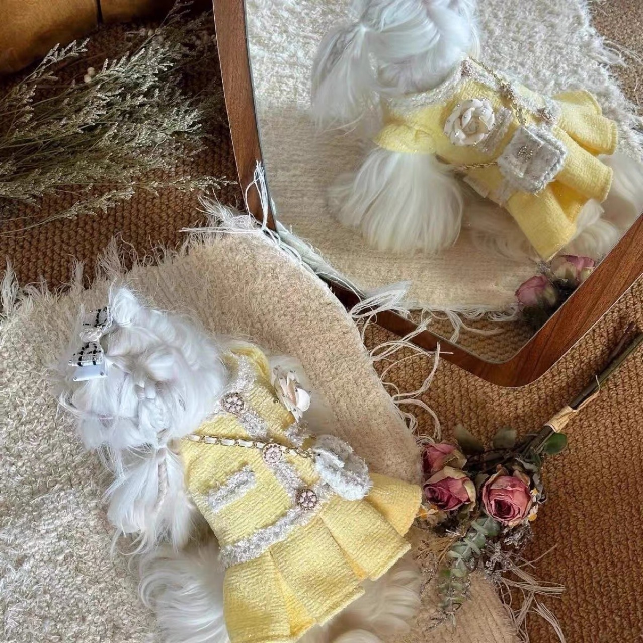 2026 New Chanel Style Dog Clothes Autumn Winter Pet Jumpsuit Cat Maltese Princess Dress