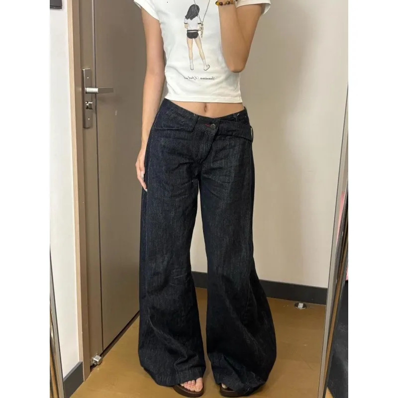 American Women Black High Street Vibe Wideleg Jeans for Autumn and Winter Men Washed Loose Straight Pants 251225