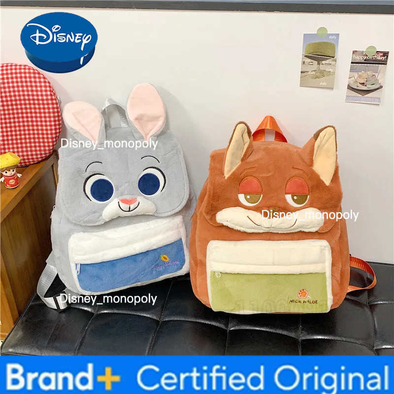 Disney Judy Nick New Plush Childrens Backpack Cartoon Cute Womens Plush Backpack Large Capacity Fashion Plush Leisure Backpack H251225