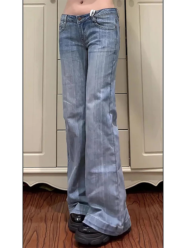 Autumn Winter Women Vintage 2000s Low Rise Flare Denim Pants Y2k Japanese Streetwear Bootcut Jeans Baggy Bell Bottom In 251225