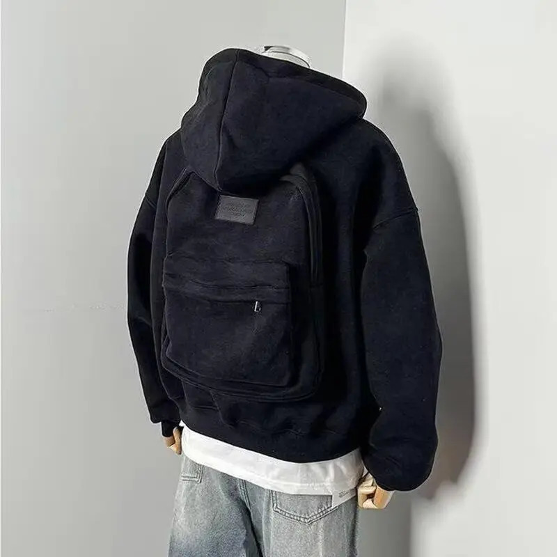 Autumn Winter American High Street Fashion Threedimensional Backpack Men Clothing Y2K Trend Hoodie Oversized Casual Sportswear 251225