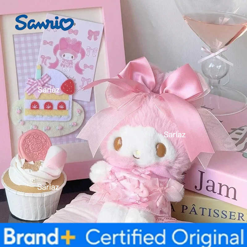 Sanrio Kawaii Cartoon My Melody Plush doll 50Th Anniversary bowknot Melody Plush Keychain Bag Accessory Toys Collectible Birthday Gift H251225