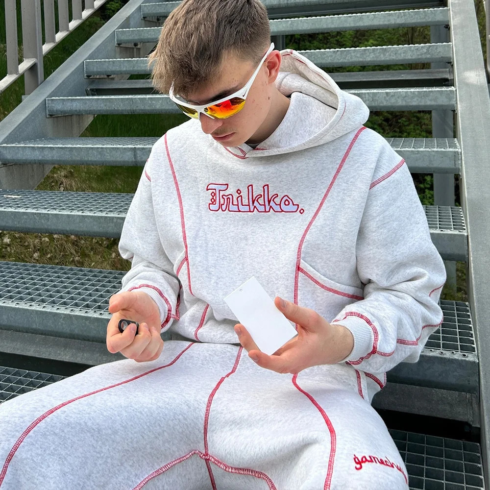 Y2K Men Techwear External Stitching Letter Embroidery Hoodie Autumn Fashion Street wear y Mens Women Black Hoodies Suit 251225