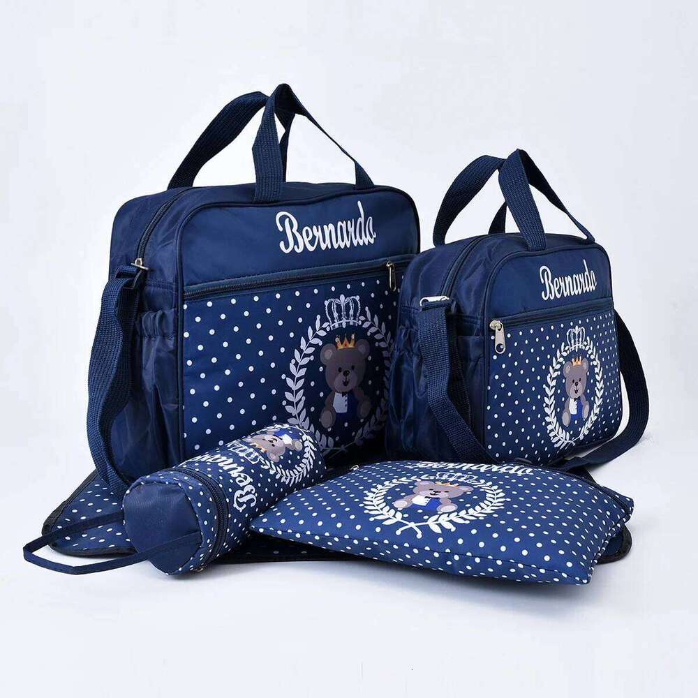 Mommy Five Piece Fashion Print Bears Multifunctional Large Capacity One Shoulder Crossbody Maternal Baby Diaper Bag X251225