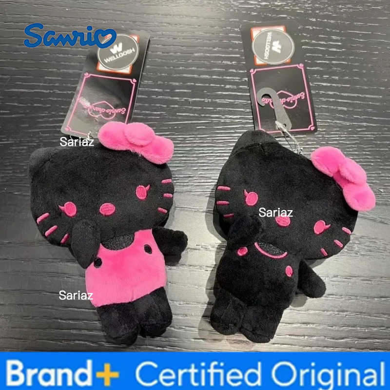 Sanrio All black Hello Kitty fluffy plush toy Keychain Kawaii Cartoon black pink Kitty Bag Car key ring Girly Plush Coin Purse H251225