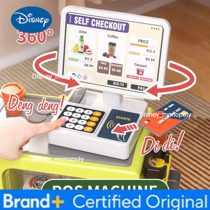 Disney 46PCS Small Simulation Supermarket Vending Cabinet Cash Register Toys Childrens Play House Toy Set Baby Educational Toys Gift H251225