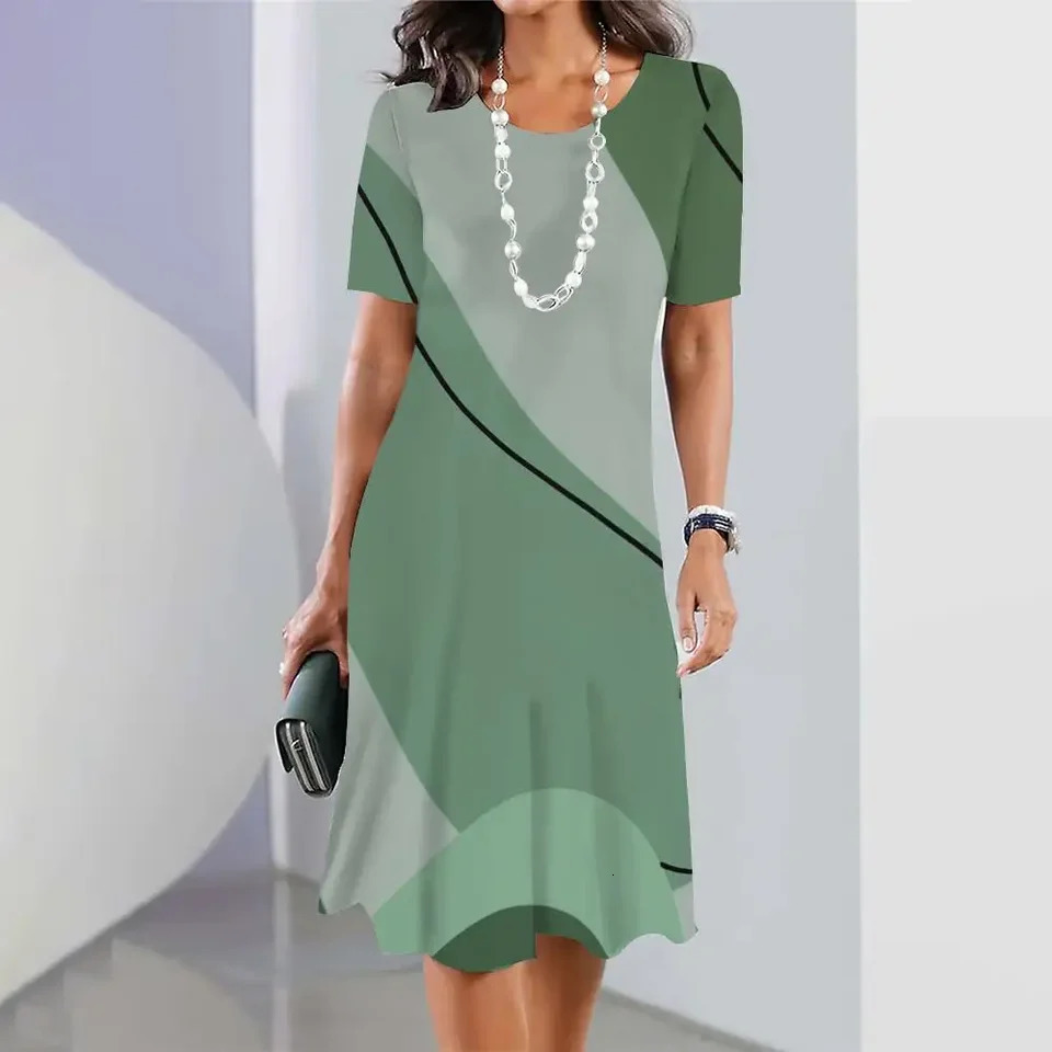 Vintage Womens Dresses Striped Printed Elegant Casual Short Sleeve Dresses Fashion Oversized Womens Dresses Y2k 251225