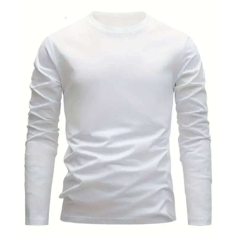Spring And Autumn Men's Solid Color Round Neck 100% Polyester Fiber Casual Loose Long Sleeve T-Shirt