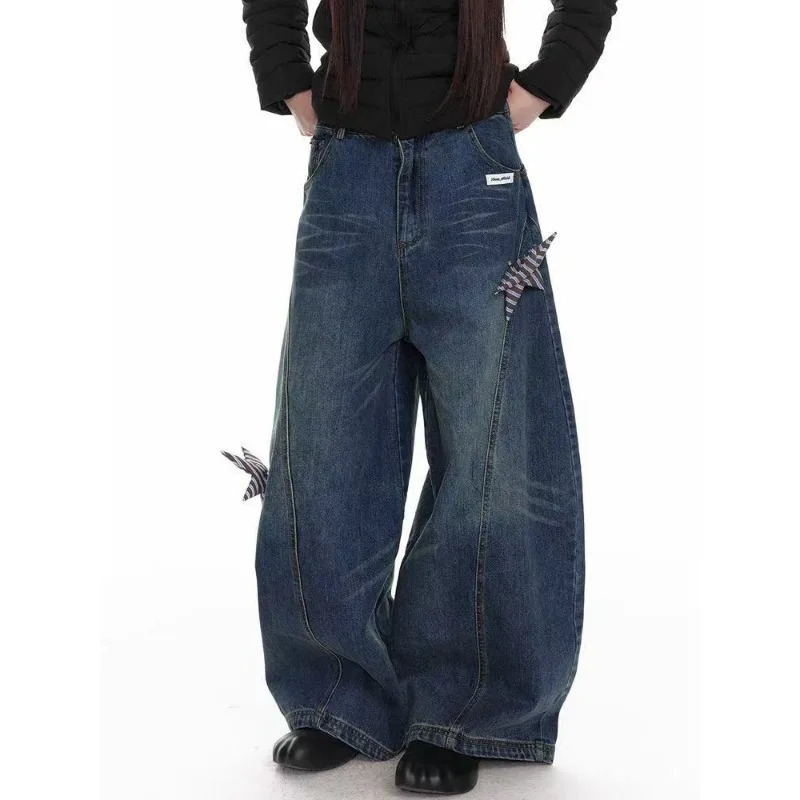 Streetwear hiphop star n winter American casual oversized jeans for women Harajuku niche slim straight wideleg y2k pants 251225