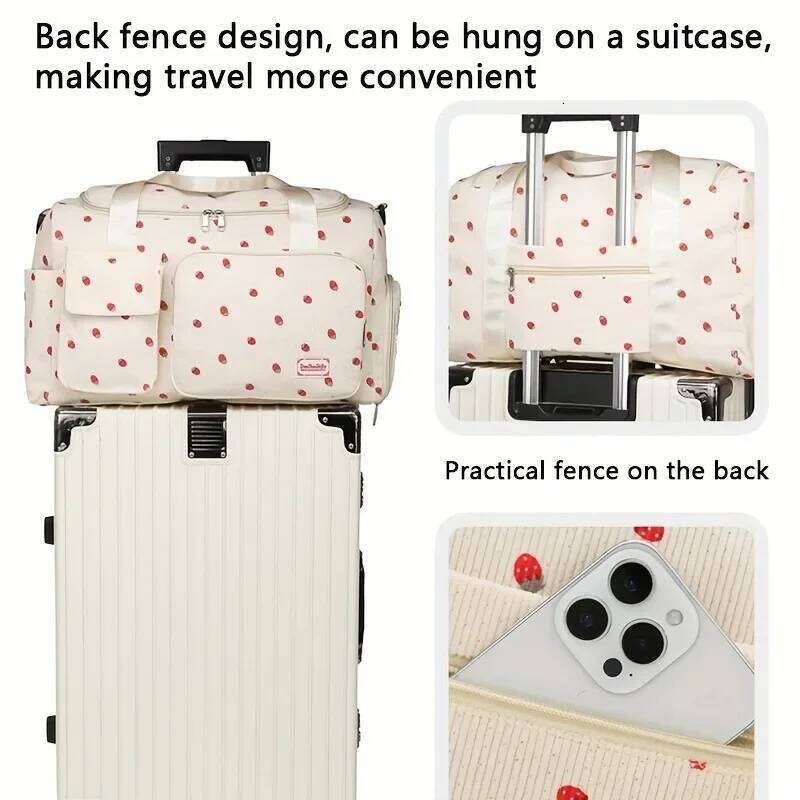 Large Capacity Casual Strawberry Print Duffel Bag with Multiple Compartments - Ideal for Travel, Gym, and Everyday Use X251225