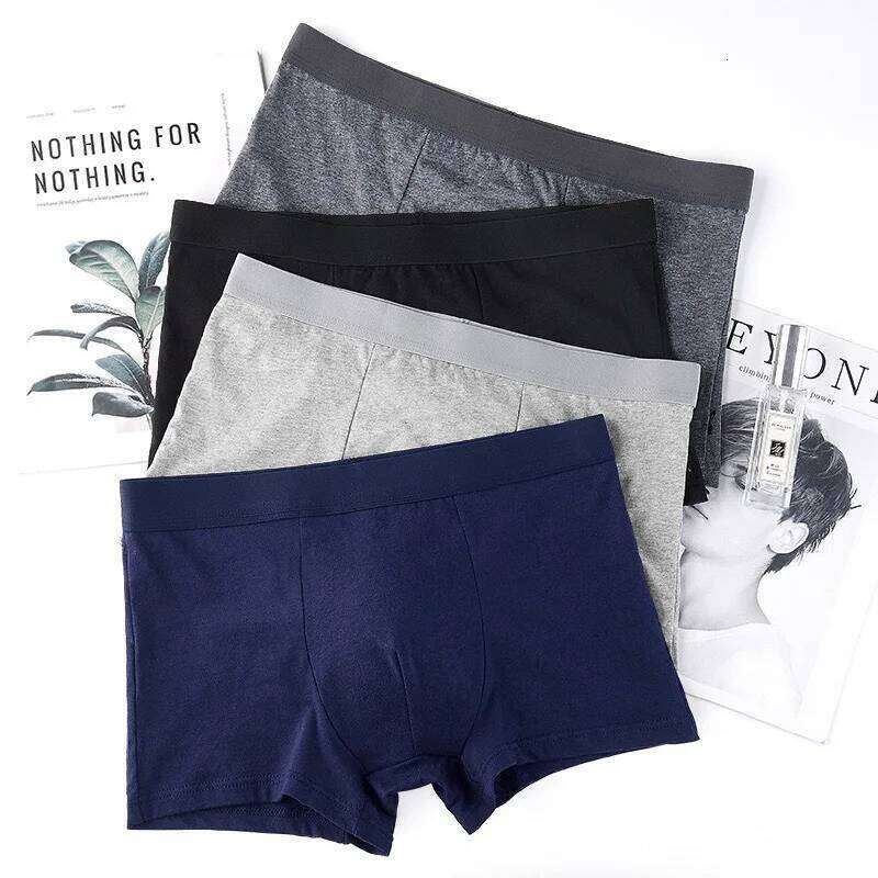 Men's solid color cotton breathable antibacterial boxer underwear mid waist men's sports comfortable flat shorts X251225