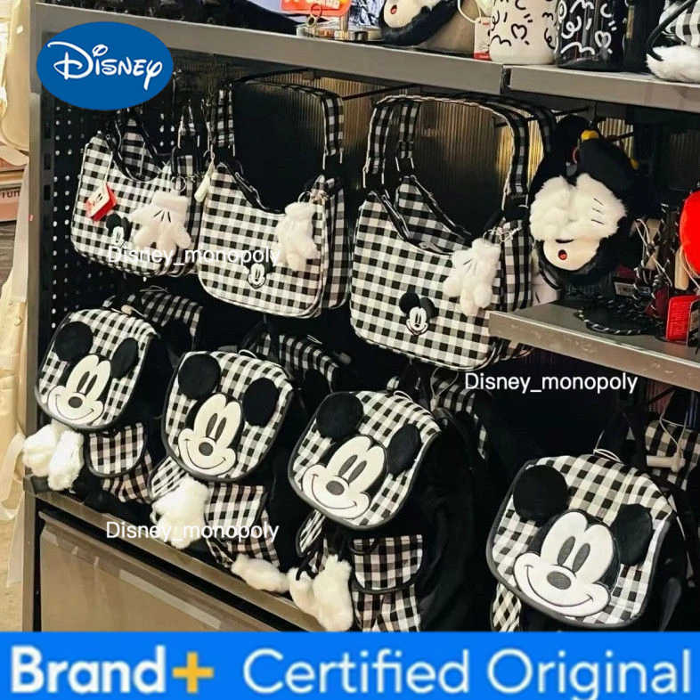 Disney cartoon cute Mickey Korean backpack black and white checkered campus student schoolbag ins style travel storage backpack H251225