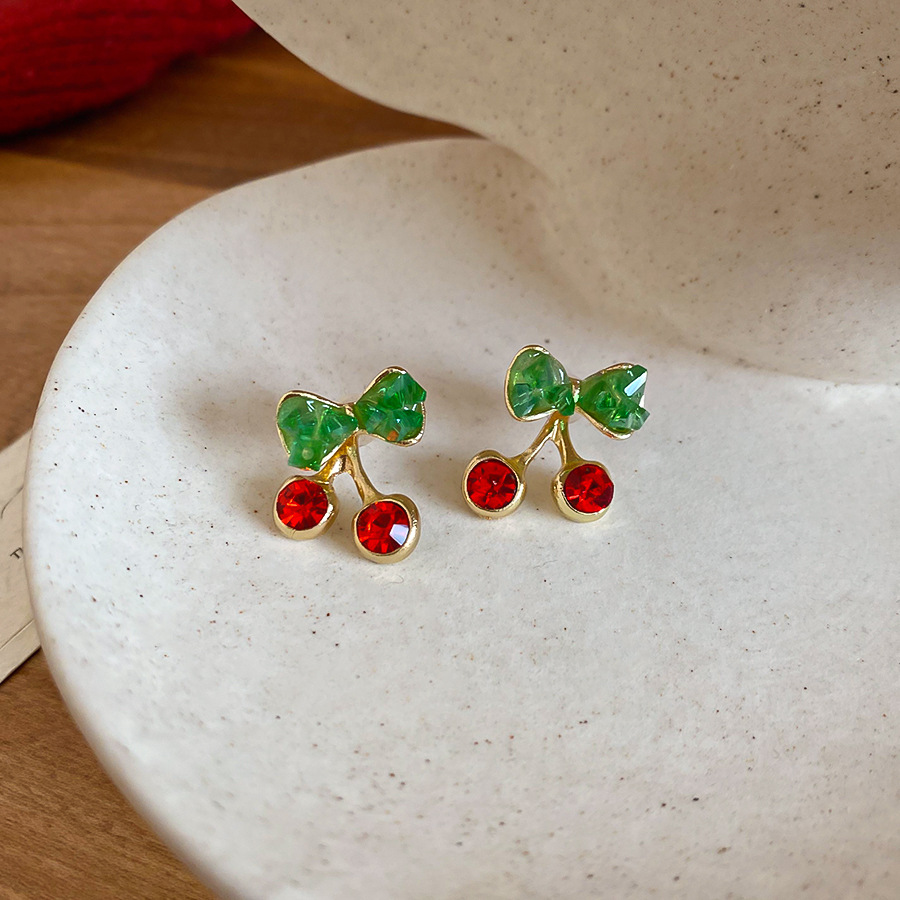 Silver Needle Crystal Bow Cherry Sweet Exquisite Elegant Temperament Earrings Light Luxury High-end Niche Ear Jewelry - view 5