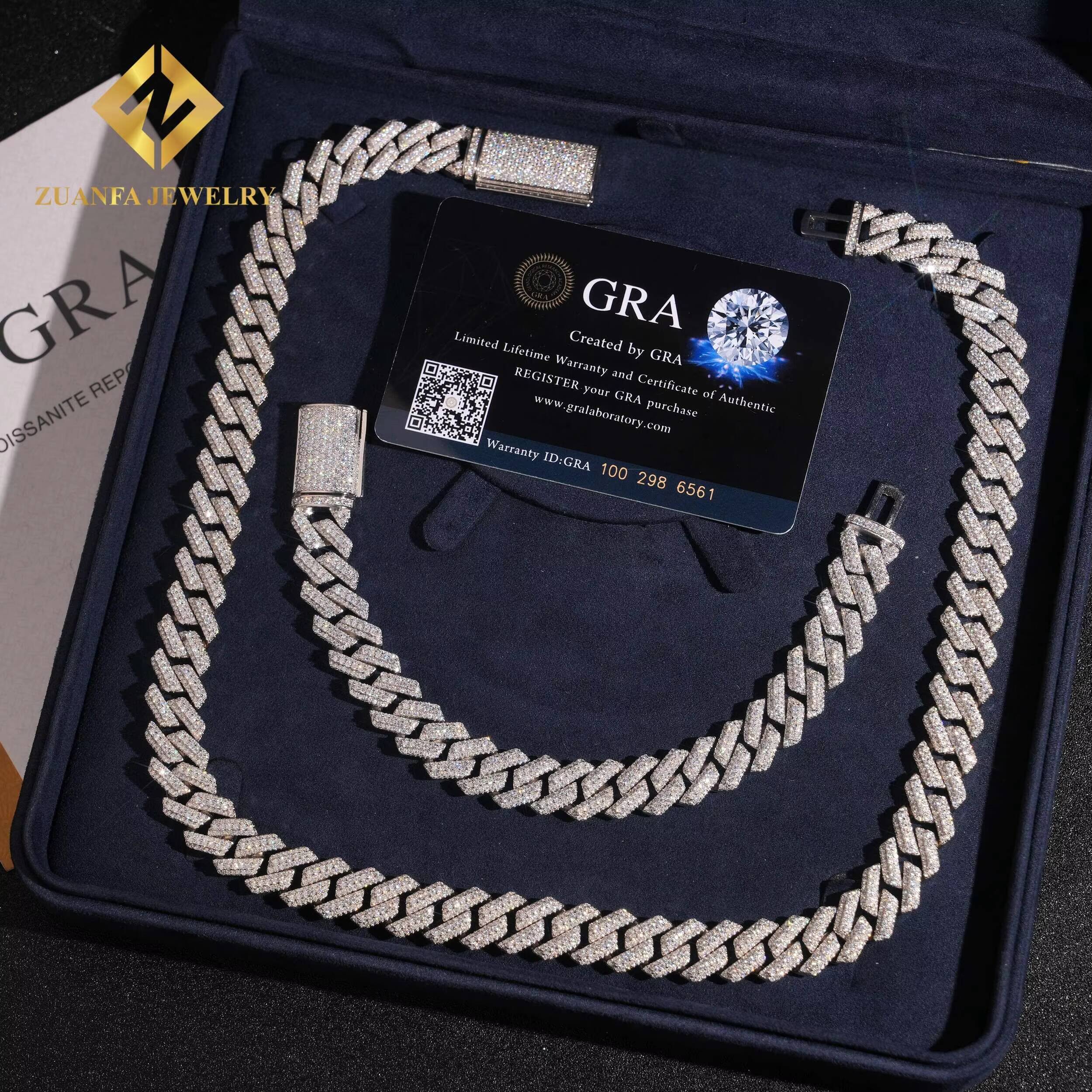 Fashion 125mm VVS1 Moissanite Cuban Link Chain Necklace Bracelet Men HipHop Iced Out Diamond 925 Sterling Silver with GRA