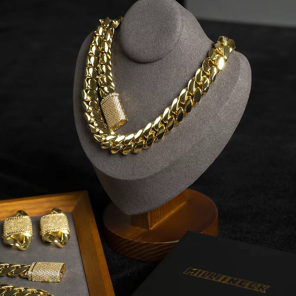 Ice with VVS moissanite Wholesale Choker 18k 20mm Chunky Custom Link 24k Gold Cuban Chains Miami Chain Necklaces