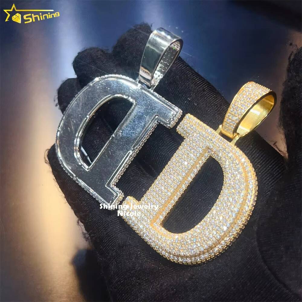 High Quality Bling 925 Silver Fully Iced Out Custom Letter D Moissanite Hip Hop Pendant for Men