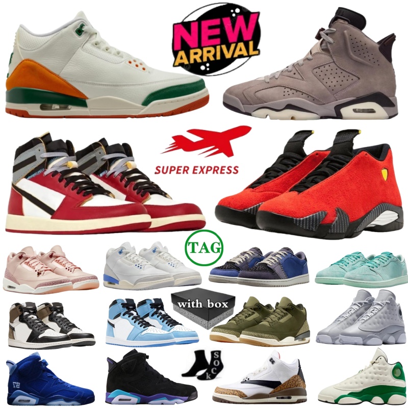 With Box Basketball Shoes 1s 3s 6s 13s 14s for men women Flu Game Smoky Mauve solefly Chaicago Reverse Mocha Washed Teal Olive Pizza Black Fragment Outdoor Sneakers