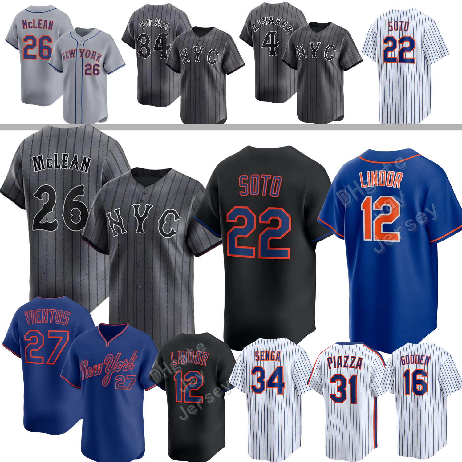 Baseball Jersey 22 Juan Soto 12 Francisco Lindor Nolan McLean Francisco Alvarez Mark Vientos Semien Wright Senga Baty Polanco Gooden Hernandez Piazza Seaver Youth