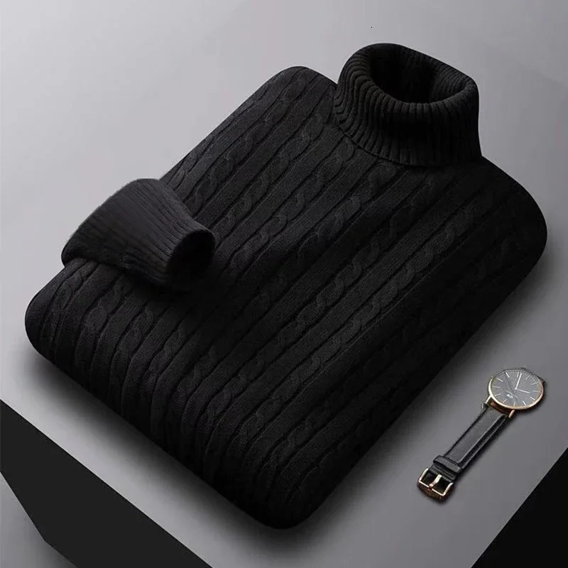 Mens High Neck Sweater Solid Color Pullover Knitted Warm Casual Turtleneck Sweatwear Woolen Winter Outdoor Tops 251225