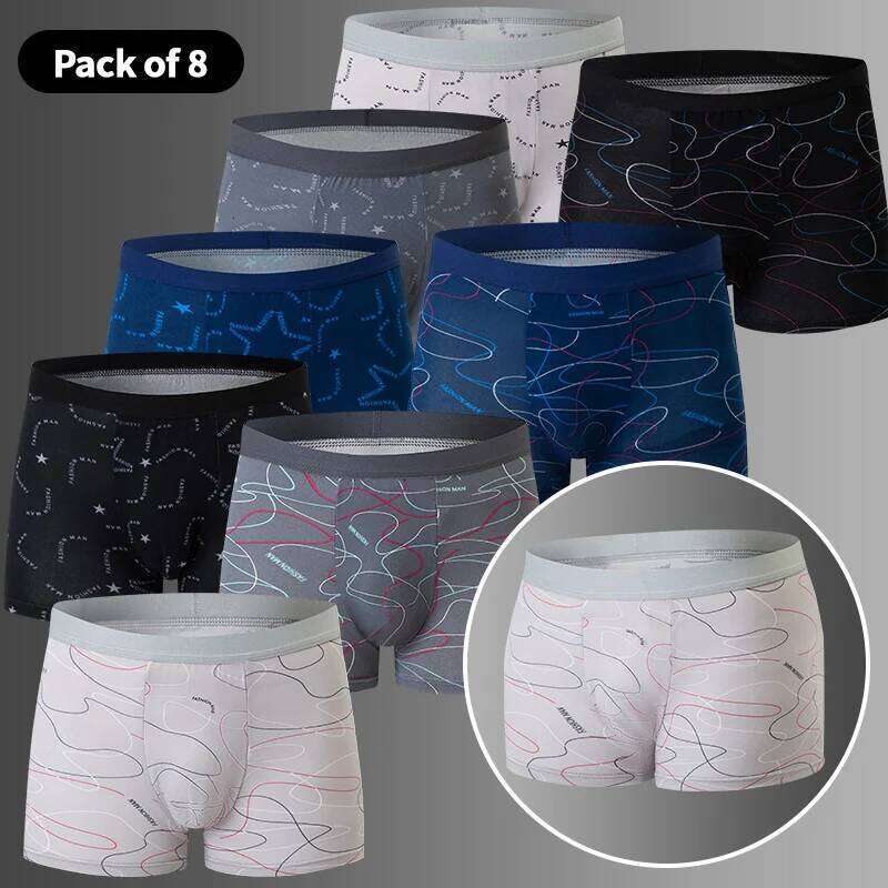 8 Pack European American Size MEN'S FASHION Printed Underwear Comfortable and Breathable 45-120kg Fat Men Can Wear Shorts. X251225