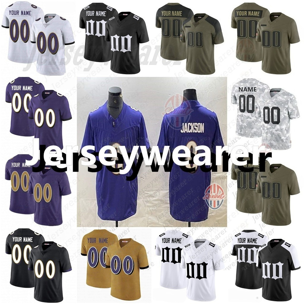 Custom Football Jersey Lamar Jackson Derrick Henry Kyle Hamilton Zay Flowers Ray Lewis Embroidered Number name Salute