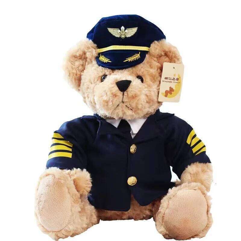 Cute Pilot Plush High-Quality Captain Bear Flight Attendant Kawaii Baby Soft Stuffed Dolls Ornament Decor Kid Toy Gifts X251225