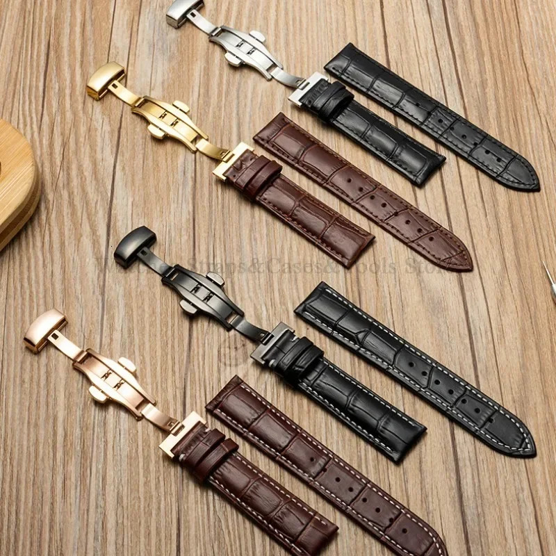 121314151617181920mm 22mm 24mm Genuine Leather Strap Watchband With Box Butterfly Clasp Universal Men WomenBelt Bracelet 251216 - view 3