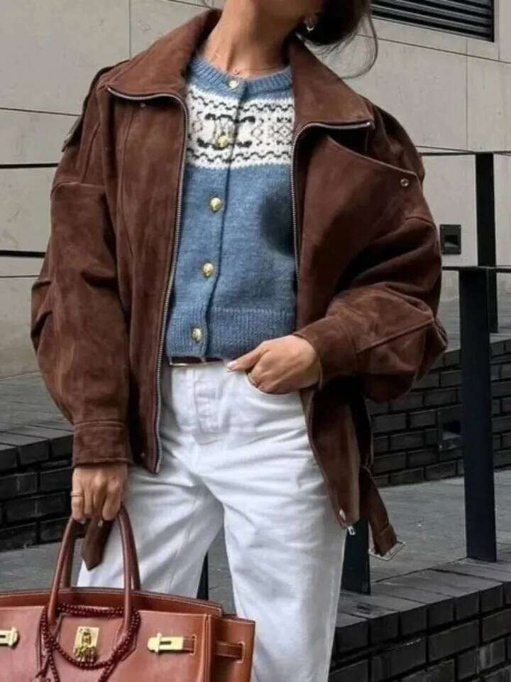 European And American Brown Lapel Irregular Short Loose Jacket Retro Maillard Designer Fashion 2026 Fashion Casual Top