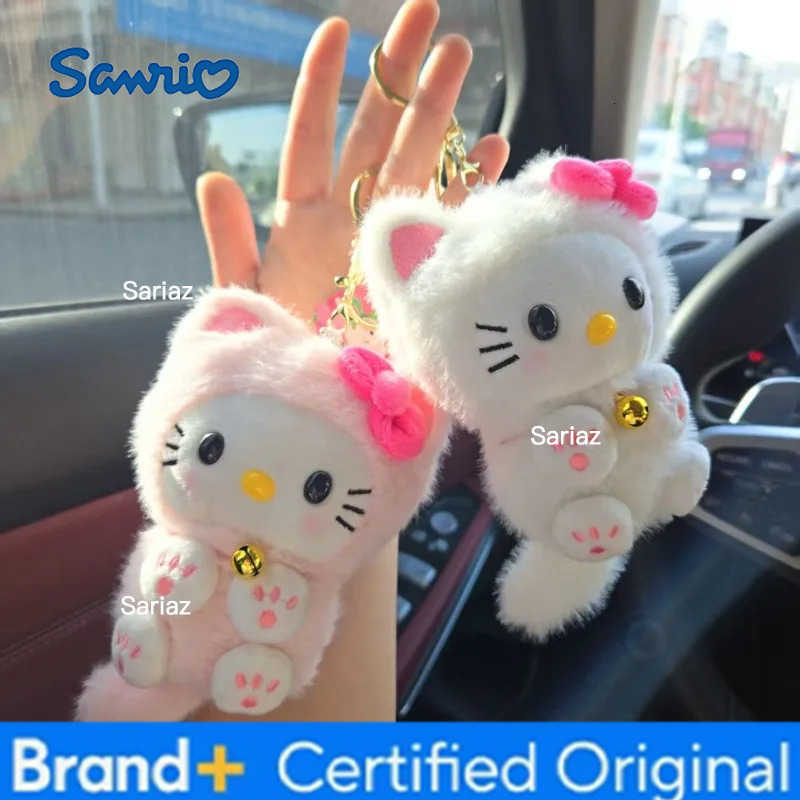 Sanrio Kawaii Hello Kitty Plush Doll Keychain Fashion Cartoon KT Backpack Pendant with Bell Bag Decoration Children Toy Holiday Gifts H251225