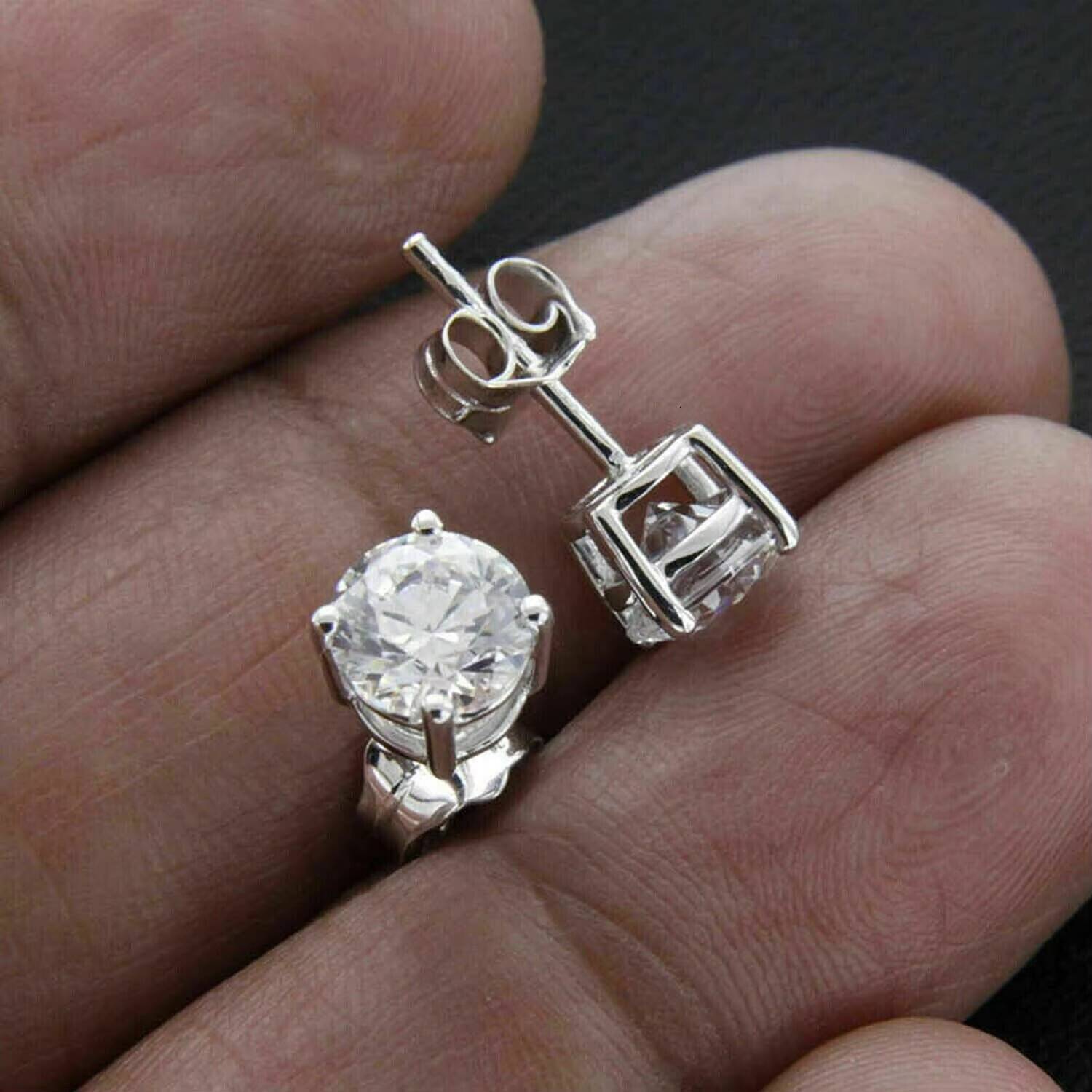 Custom Fine Jewelyr Earrings 4 Prongs Inlay Real Solid 18k 14k 10k Gold Earring Round Brilliant 1 2 4 Carat Lab Diamond Earings