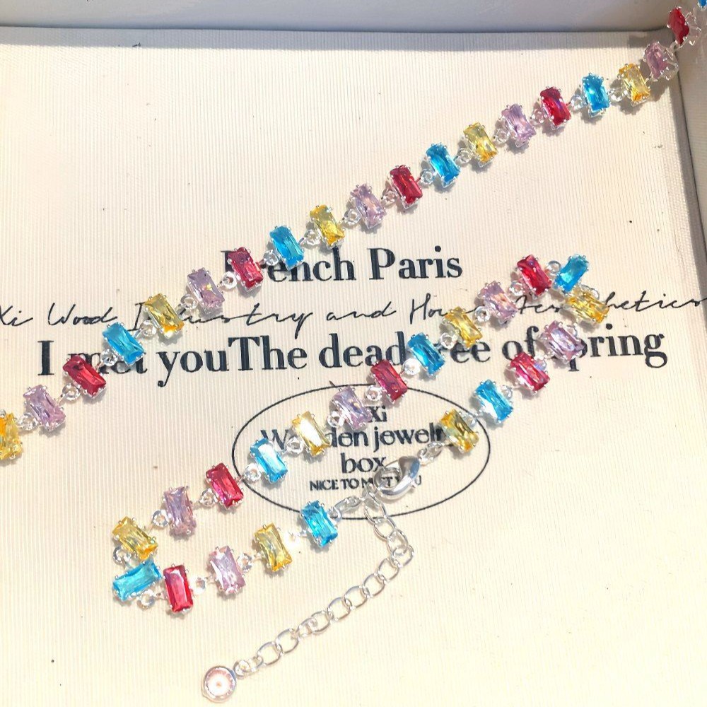 Dopamine Colorful Rectangular Zircon Bracelet Fresh Sweet Temperament Niche Design Sense Hand Jewelry High-end Accessories - view 5