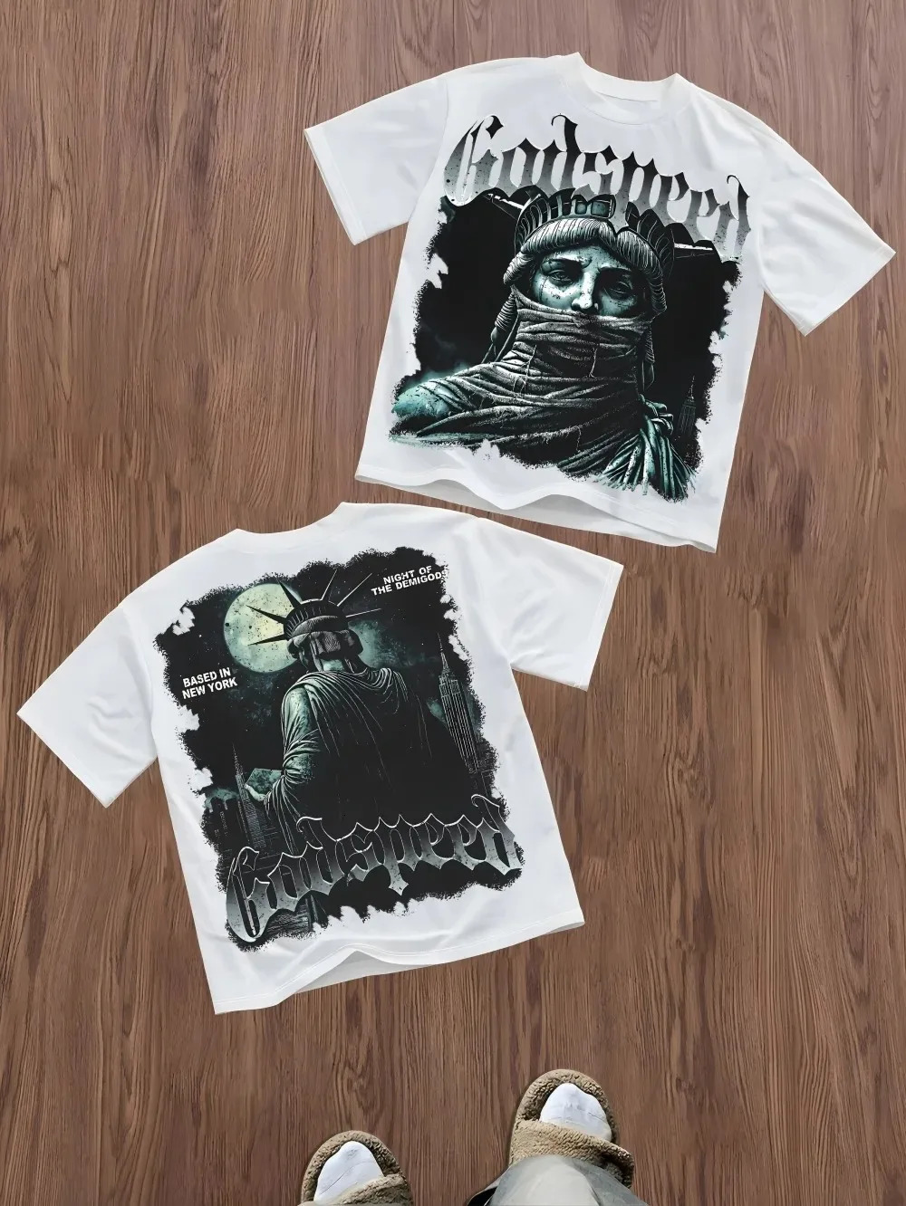 Statue of Liberty Pattern Tshirts Moon Print Comfortable Men Women Oversized Breathable Round Neck Tee Outdoor Street Style Top 251225