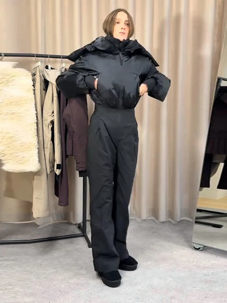 Detachable Hooded Ski Suit Jumpsuit Woman Zipper Color Blocked Long Sleeve Slim Warm Jumpsuits Sports Casual Womens Suits 251225