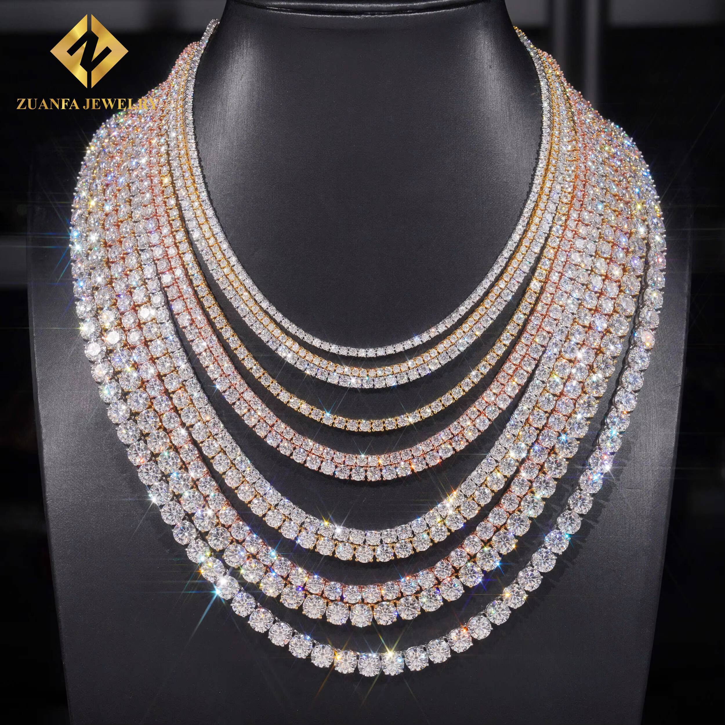 Zuanfa Large Inventories Tennis Chain 925 Sterling Silver 18K Gold Plated Moissanite Diamond Tennis Chain Bracelet Fine Jewelry