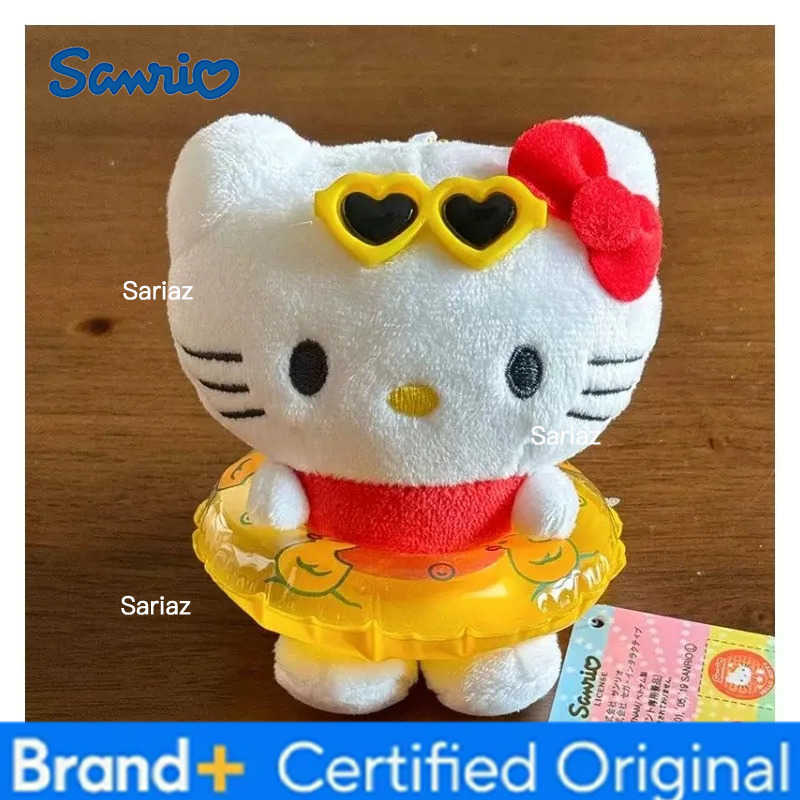 Sanrio NEW Hawaiian Surfboard Swimming Series Hello Kitty Plush Doll Keychain Black skin Cartoon Toy Pendant Cute Birthday Gift H251225
