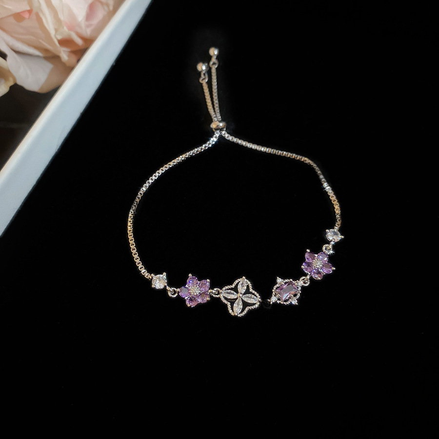 Zircon Flower Hollow Oval Pendant Pull-out Bracelet Light Luxury High-end Fashion Versatile Women's Jewelry - view 3