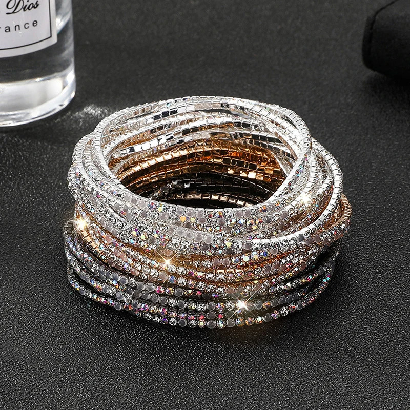 5PcsLot Elastic Crystal Bracelets 2mm Charming Gold Color s Metal Bangle Bracelet Jewelry DIY Gift 251219