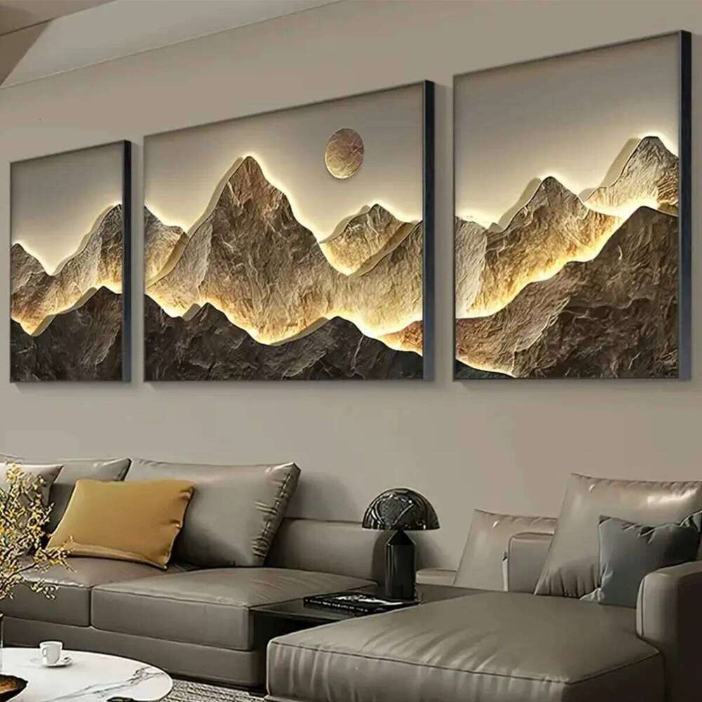 3pcs/set Flat 2D Gold Mountains Full Moon Wall Arts Prints Posters Classic Luxury Canvas Painting Home Decor Art Poster-unframed 25T1225