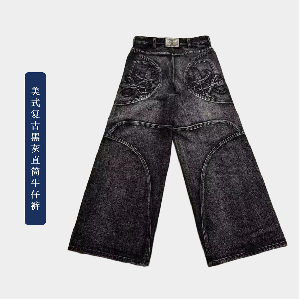 Black Washed High Waisted Wide Leg Pants Stylish Street Trend Straight Leg Jeans American Retro Y2k Loose Trousers Baggy Jeans 240626