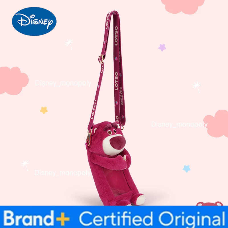 Disney Strawberry Bear Crossbody Bag Cute Cartoon Anime Figure Plush Doll Daily Travel Mobile Card Bag Transparent Birthday Gift H251225
