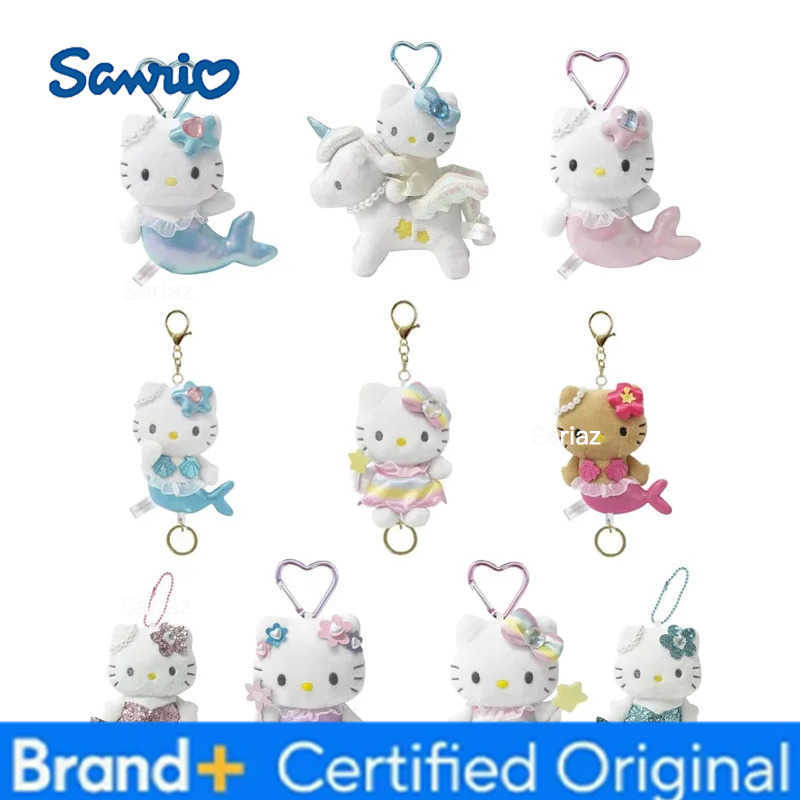 Sanrio Kawaii Hello Kitty Unicorn Black Skin Mermaid Telescopic Plush Keychain Backpack Pendant Decoration Girl Birthday Gift H251225